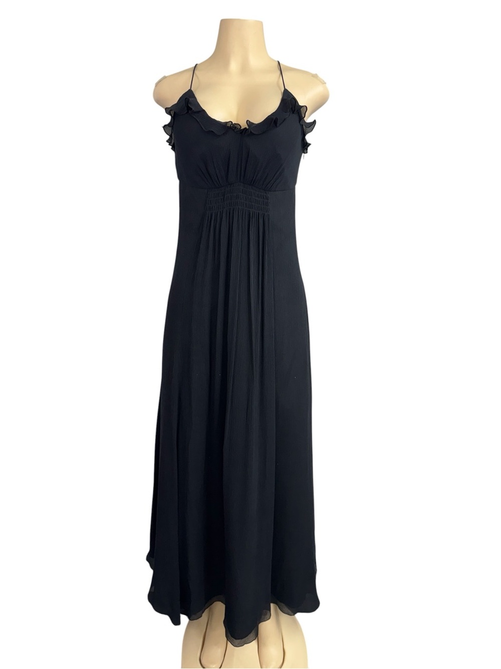 vintage or Y2K-era A/X Armani Exchange Black Silk Chiffon Maxi Dress.